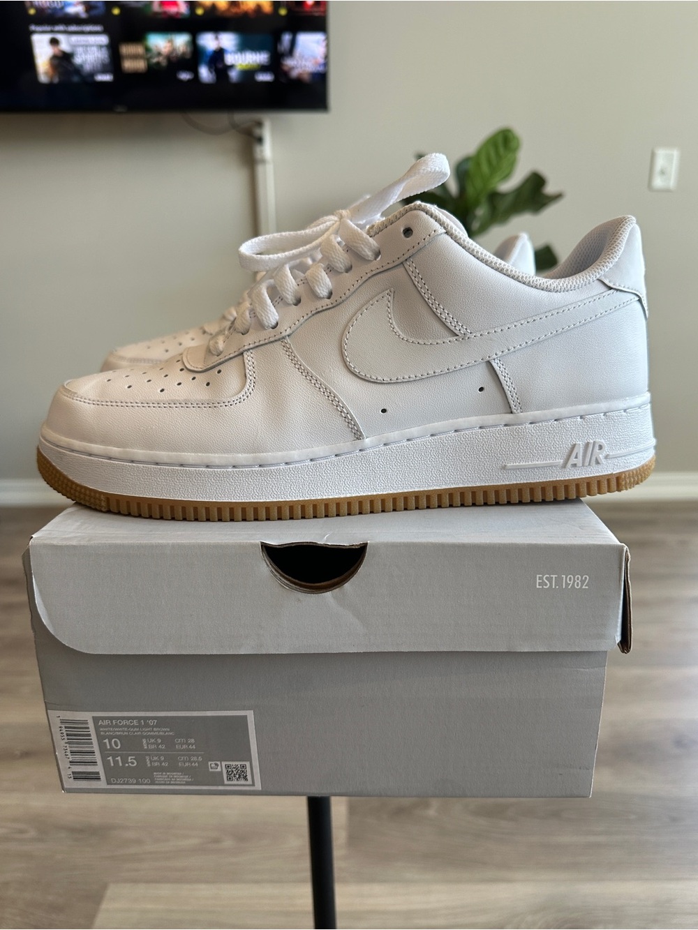Nike Men’s White Leather Air Force Ones with Gum Sole
